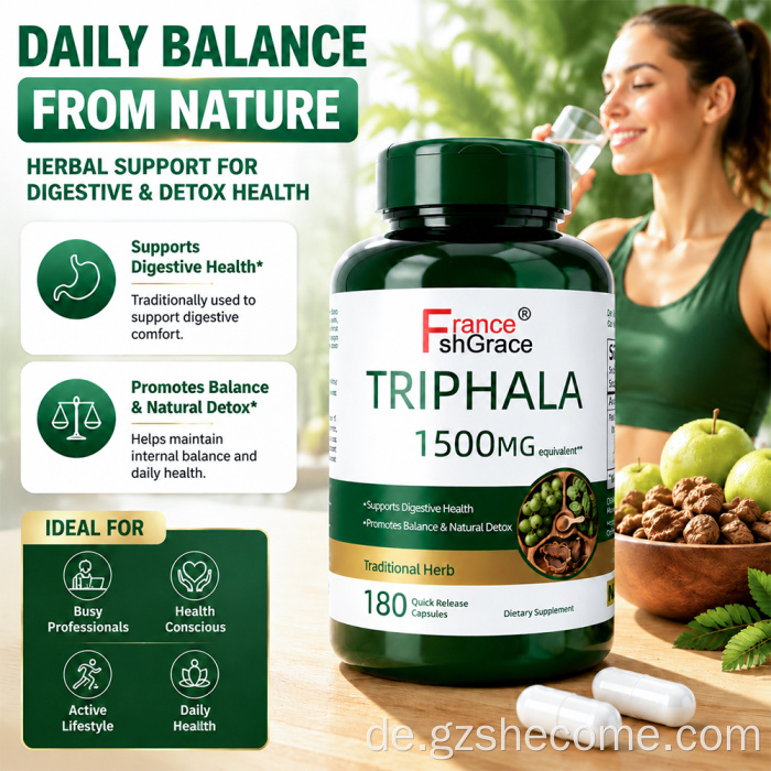 Pflanzliche Triphala-Kapseln zur Unterstützung der Verdauungsgesundheit